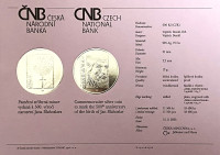 Strieborná minca ČNB 200 Kč 500. výročie narodenia Jana Blahoslava PROOF