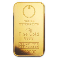 Zlatý zliatok 20g Münze Österreich